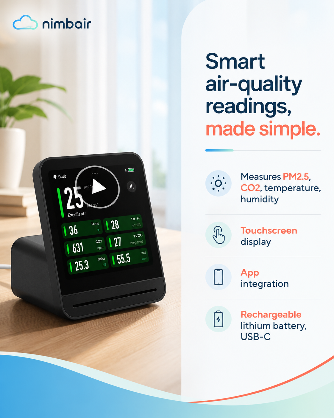 Nimbair Sense — Indoor Air Quality Monitor (PM2.5)