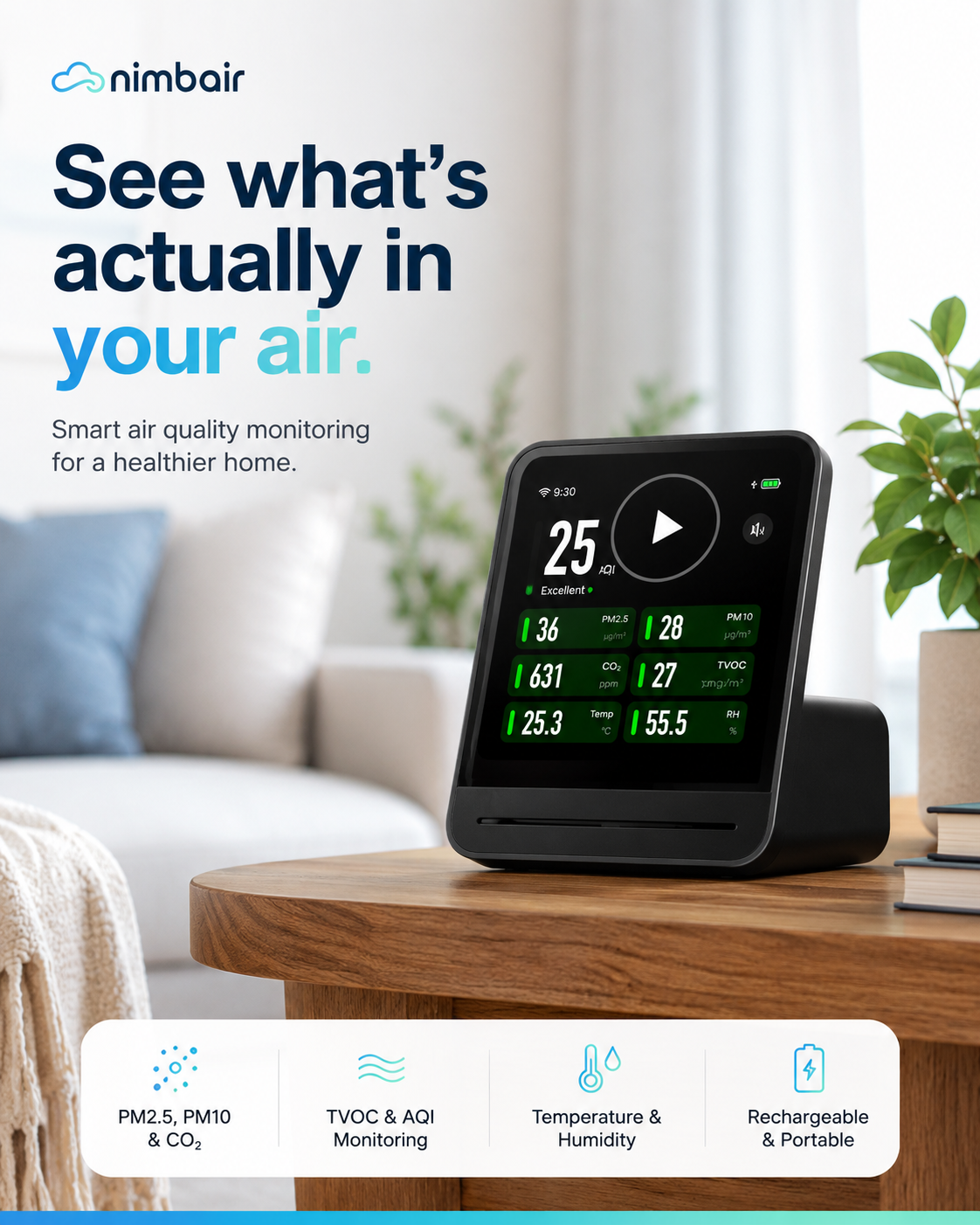 Nimbair Sense — Indoor Air Quality Monitor (PM2.5)