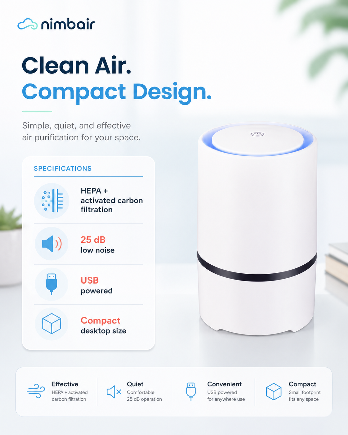 Nimbair Desk — Personal USB Air Purifier